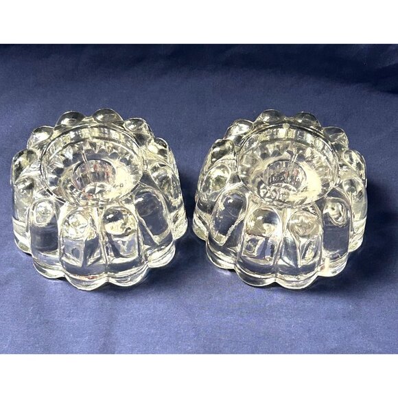 Vintage Pressed Crystal Votive Candle Holders Set of 2 Heavy Scalloped Clear - Picture 2 of 8